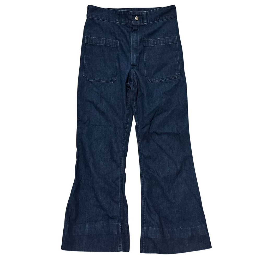 Vintage Seafarer US Navy Dungaree Trousers Dark Wash Bell Bottom Stencil 28x26